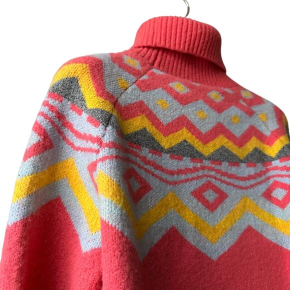 THML Coral Fair Isle Turtleneck Sweater, Size S - Picture 4 of 9